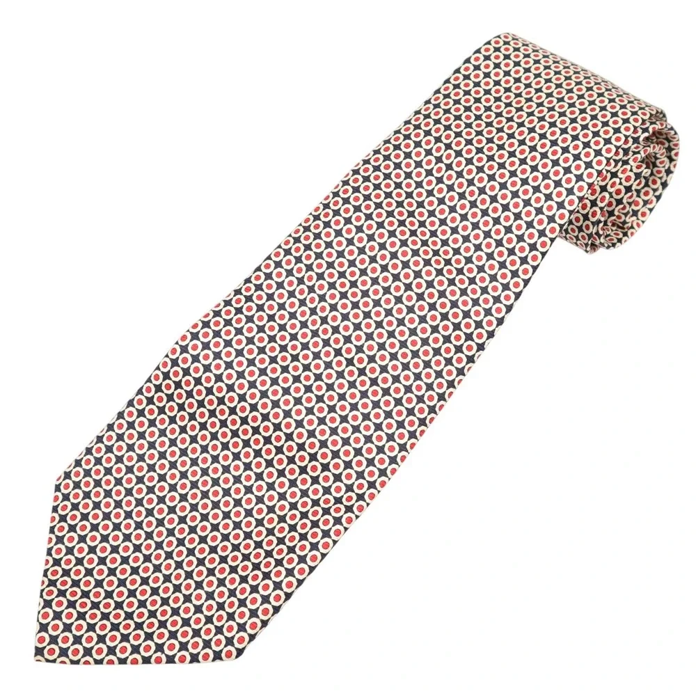 Polo‎ Ralph Lauren Navy Red Polka Dot Geometric Silk Necktie Made by Hand USA